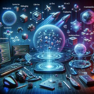 Futuristic Coding Toolbox: Advanced Software, AR Debugging, Cyber Orbs