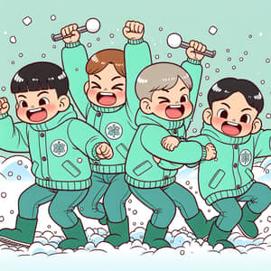 SALT School Boys in Playful Snow Fight | Cartoon Illustration