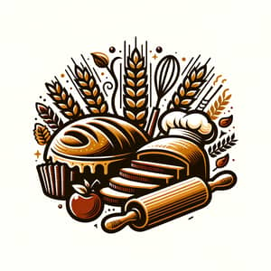 Bakery Logo Design with Bread, Cake, and More | Warm Earthy Colors