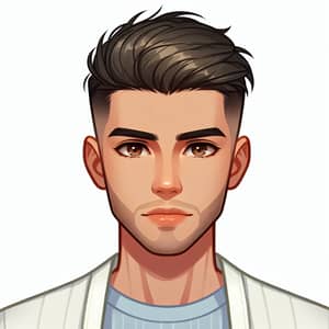 Low Fade Hairstyle & Brown Eyes - Stylish Look in White & Light Blue