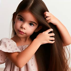 Hispanic Girl Combing Hair | Innocence Captured in a Moment