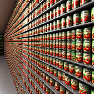 Endless Shelf of Vibrant Tomatoes - Hyper-realistic Stocked Cans