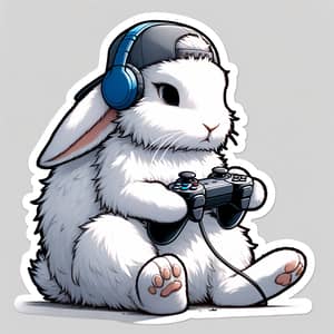 Hand-Drawn Cool White Rabbit Gaming Sticker - Unique Die-Cut Design