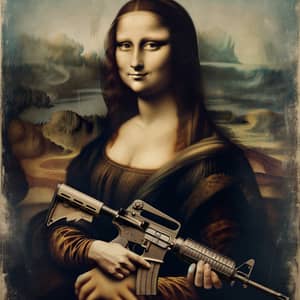 Mona Lisa with M-16 Gun: Modern Twist on Da Vinci's Masterpiece