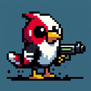 Pixel Art Bird with Gun - Retro Arcade Style Character Design