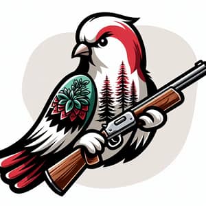 Avian Character Holding Shotgun with Unique Red, White, and Green Color Palette
