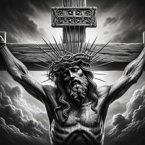 Religious Figure on Cross with Crown of Thorns | Symbolic Image