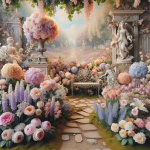 Opulent Rococo Garden with Pastel Flowers