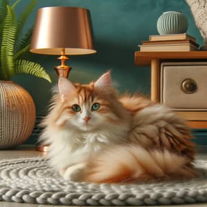 Adorable White and Orange Cat in Cozy Living Room