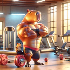 Muscular Capybara in Gym: Strength Personified