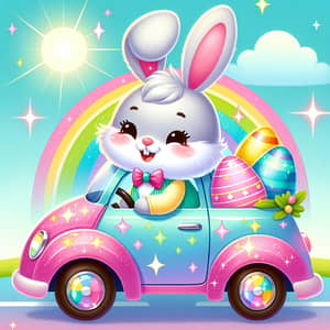 Easter Bunny Driving Colorful Car | Fun Easter Image