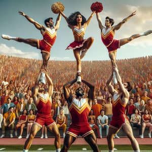 Diverse Cheerleading Routine with Acrobatic Stunt | Stadium Scene