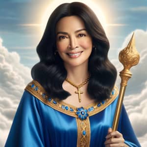 Filipina Woman Dressed as Patron Saint | Royal Blue Dress