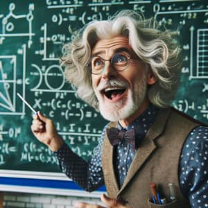 Eccentric 60s Male Professor Engaged in Complex Equations