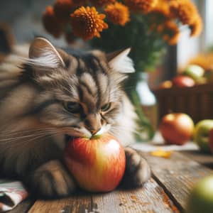 Cat Eating an Apple - Pet Nutrition Tips