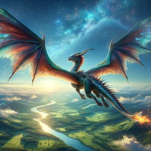 Majestic Flying Dragon - Enchanting Flight into the Blue Sky