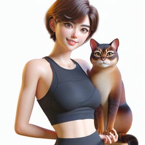 Colorful Animation-inspired Portrait of a Young Woman and Her Feline Companion