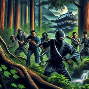 Asian Ninja Evades 5 Criminals in Ancient Japanese Forest
