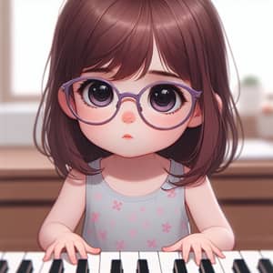 Young Girl Playing Piano with Purple Glasses | Focus & Concentration