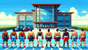 Modern 8-Bit Fitness Center with Red Boxers | Gym Training Scene