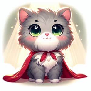 Cute Cat in Red Cape | Magical Illustration