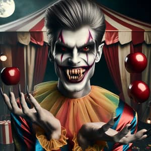Sinister Vampire Clown in Classic Circus Tent | Haunting Scene
