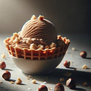 Artistic Hazelnut Ice Cream in Crisp Waffle Bowl