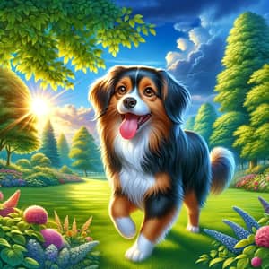 Joyful Medium-Sized Dog in Lush Park | Digital Illustration