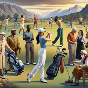 Diverse Array of Global Golf Players | Golfing Scene Artwork