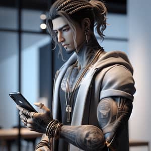 Urban Stylish Male Character with Tattoos and Braided Hair