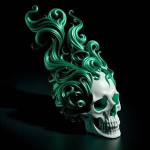 Ethereal Green Flames Embrace Stark White Skull