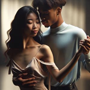 Romantic Dance of Asian Woman and African Man | Elegant Waltz