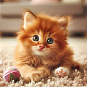 Cute Ginger Kitten Playing with Yarn | Adorable Cat Image