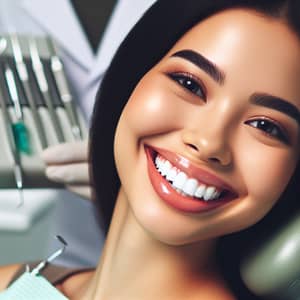 South Asian Woman with Perfect Smile in Dental Clinic
