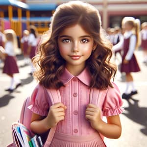 Adorable Middle-Eastern Schoolgirl in Pink Uniform | Excitement for Learning