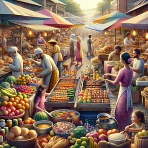 Vibrant Food Market with Diverse Offerings