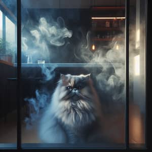 Majestic Grey Persian Cat Behind Translucent Glass