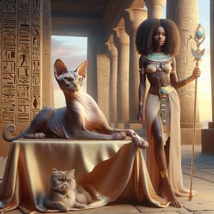 Sphinx Cat and Egyptian Girl | Ancient Egyptian Scene