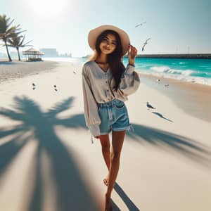 Stylish Summer Beach Scene with Young Middle Eastern Girl