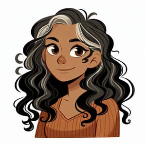 Cartoon Style Mid 30s Woman with Dark Brown Curly Hair