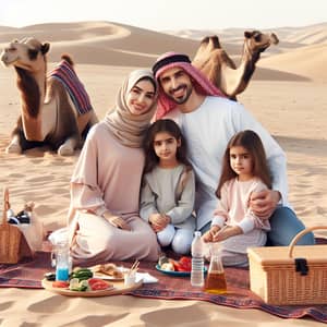 Middle-Eastern Family Picnic in Desert with Camels - Exotic Scene