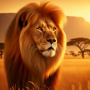 Legendary Lion of Magnificent Grandeur in Sunlit African Savannah