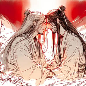 Romantic Love Scene Between Two Long-Haired Men in Ancient China