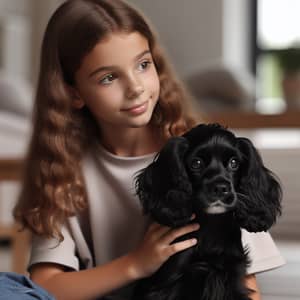 Black Spaniel Dog and Girl - Loving Bond in Peaceful Home