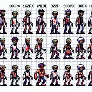 Pixel Art Zombie Sprite Sheet for Distinct Characters | 160x288px