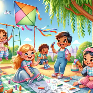 Charming Childhood Scene with Diverse Children Playing Happily