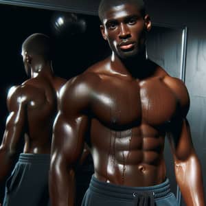 Muscular Black Man Poses After Intense Workout