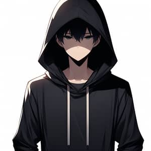 Anime Style Male Character in Black Hoodie