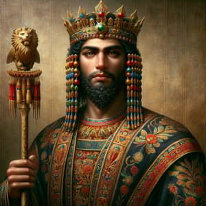 Babylonian Prince in Exquisite Regal Attire | Rich Colors & Detailed Embroidery