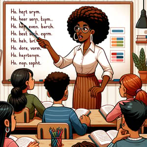 Diverse Classroom Illustration: Engaging Educator Explains Lesson